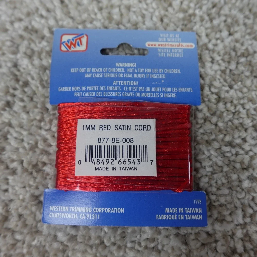 Westrim Crafts Red Satin Cord 1mm 5 Yards Style 877 Nylon Rattail DIY Jewelry